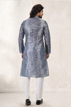 Raivat Ethnic Jacquard Banarasi Silk Digital Print Kurta Pajama In Dark Grey Colour | Grocsy