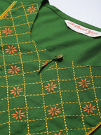 All About You Women Green Ethnic Motifs Yoke Design Keyhole Neck Straight Kurta | Grocsy
