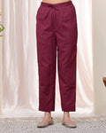 Vaasva Women Magenta Cotton Flax Solid Straight Pants | Grocsy