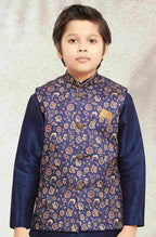 Raivat Ethnic Banarasi Silk Digital Printed Kurta Pajama With Jacket In Blue Colour | Grocsy