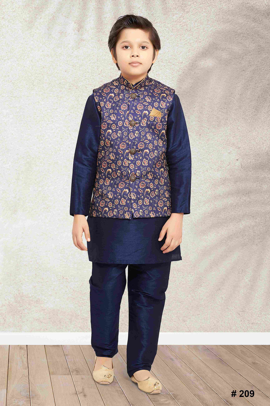 Raivat Ethnic Banarasi Silk Digital Printed Kurta Pajama With Jacket In Blue Colour | Grocsy