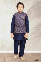 Raivat Ethnic Banarasi Silk Digital Printed Kurta Pajama With Jacket In Blue Colour | Grocsy