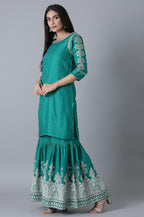 W for Woman Signature Green Embroidered kurta-Printed Sharara Set | Grocsy