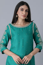 W for Woman Signature Green Embroidered kurta-Printed Sharara Set | Grocsy