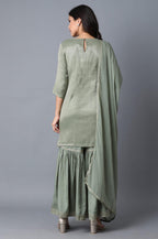 W for Woman Signature Green kurta-Sharara-Dupatta Set | Grocsy