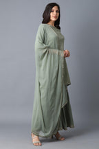 W for Woman Signature Green kurta-Sharara-Dupatta Set | Grocsy
