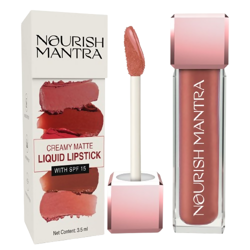 Nourish Mantra Liquid Lipstick Creamy Matte with SPF / Water Proof, Smudge Proof Shade -Tedha Medha Hazelnut | Grocsy