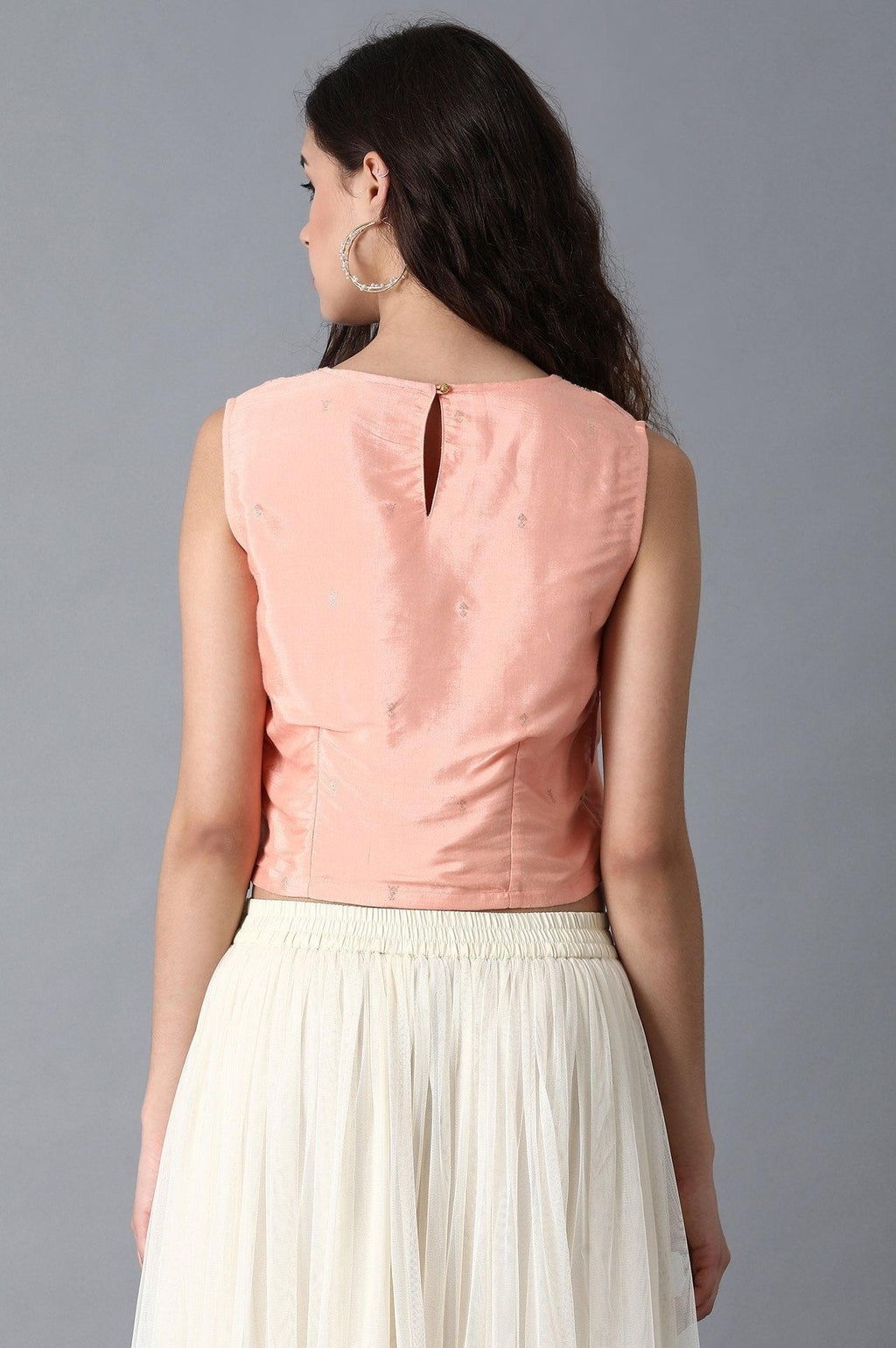 W for Woman Peach Round Neck Crop Top | Grocsy