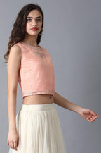 W for Woman Peach Round Neck Crop Top | Grocsy