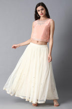 W for Woman Peach Round Neck Crop Top | Grocsy