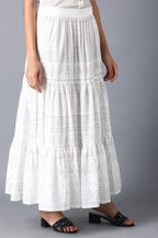 W for Woman Ecru Glitter Printed Tiered Skirt | Grocsy