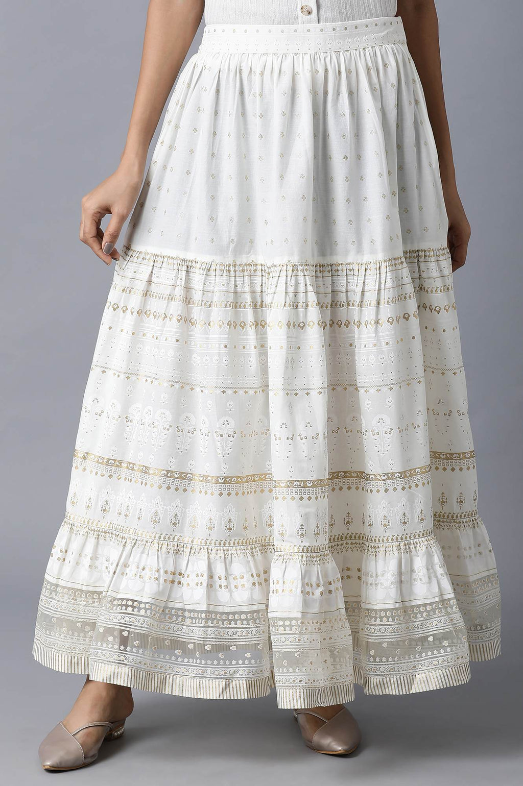 W for Woman Ecru Printed Gathered Skirt | Grocsy