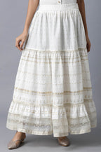 W for Woman Ecru Printed Gathered Skirt | Grocsy