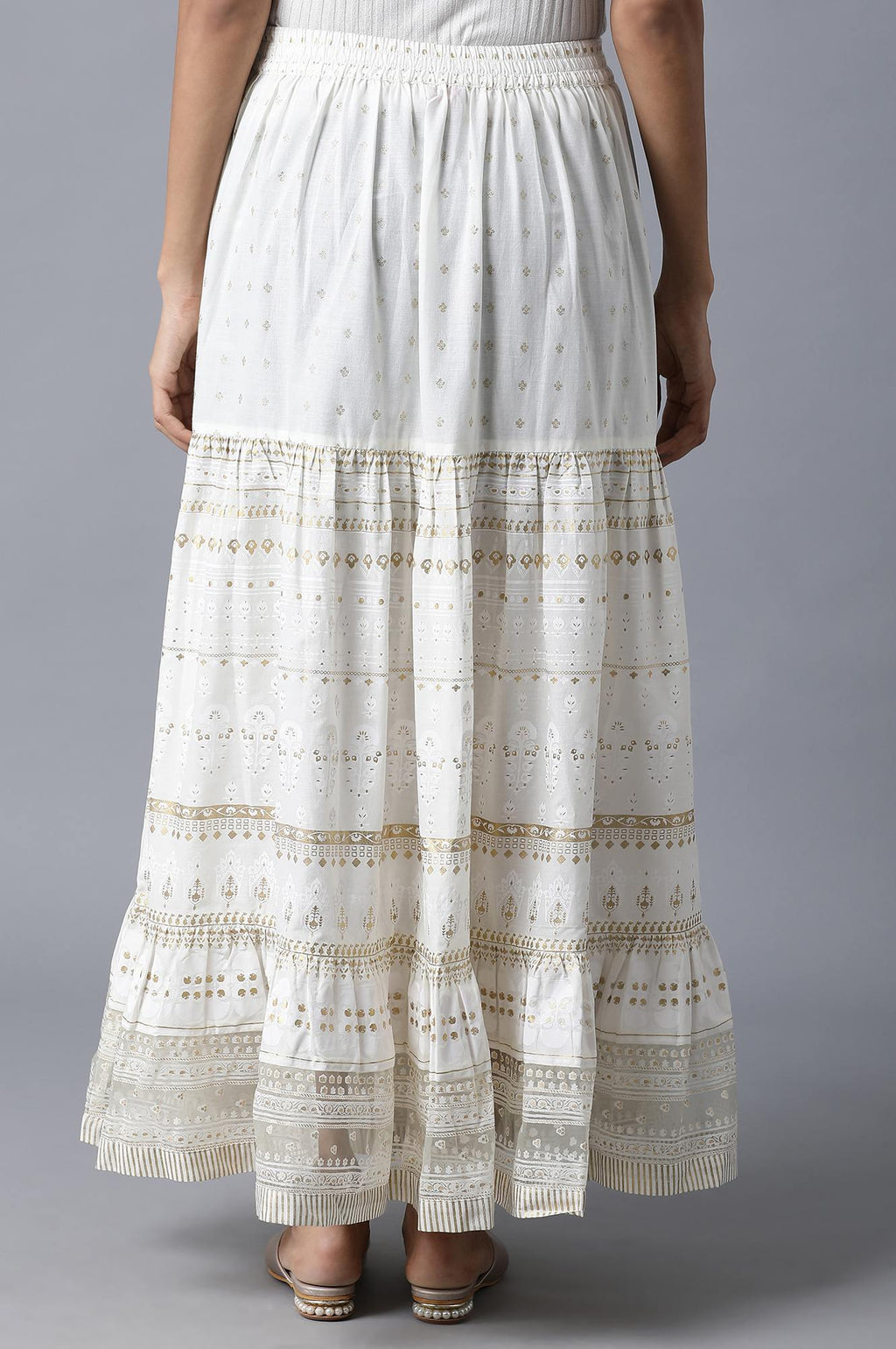W for Woman Ecru Printed Gathered Skirt | Grocsy