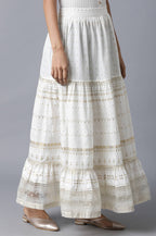 W for Woman Ecru Printed Gathered Skirt | Grocsy