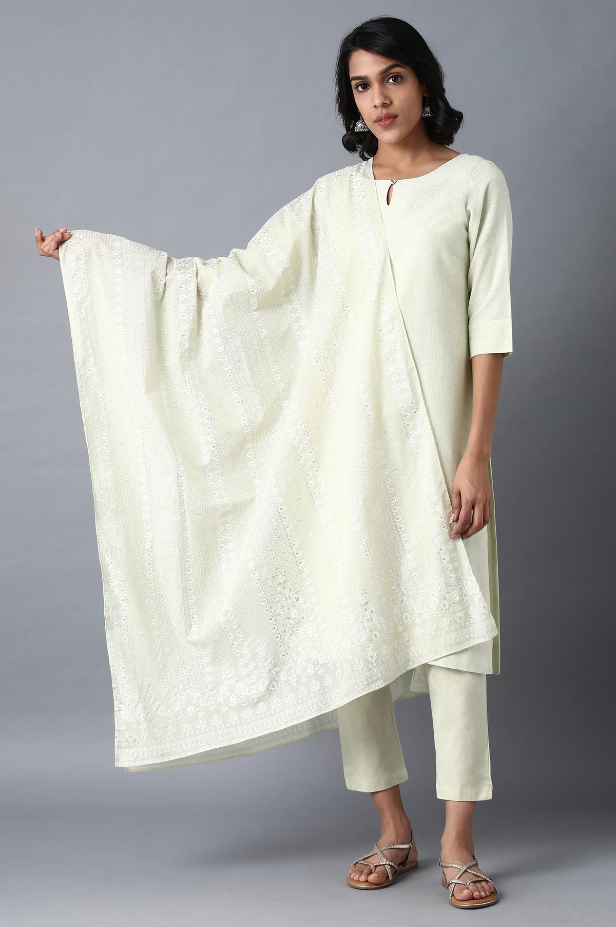 W for Woman Green Printed Dupatta | Grocsy