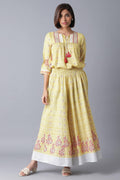 W for Woman Yellow Printed Two Piece Jumpsuit Set | Grocsy