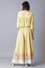 W for Woman Yellow Printed Two Piece Jumpsuit Set | Grocsy