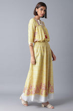 W for Woman Yellow Printed Two Piece Jumpsuit Set | Grocsy