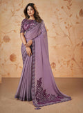 Purple Crepe Satin Silk Sequence & Cord Embroidered with Stone Work Saree - Mohmanthan Dakshika | Grocsy