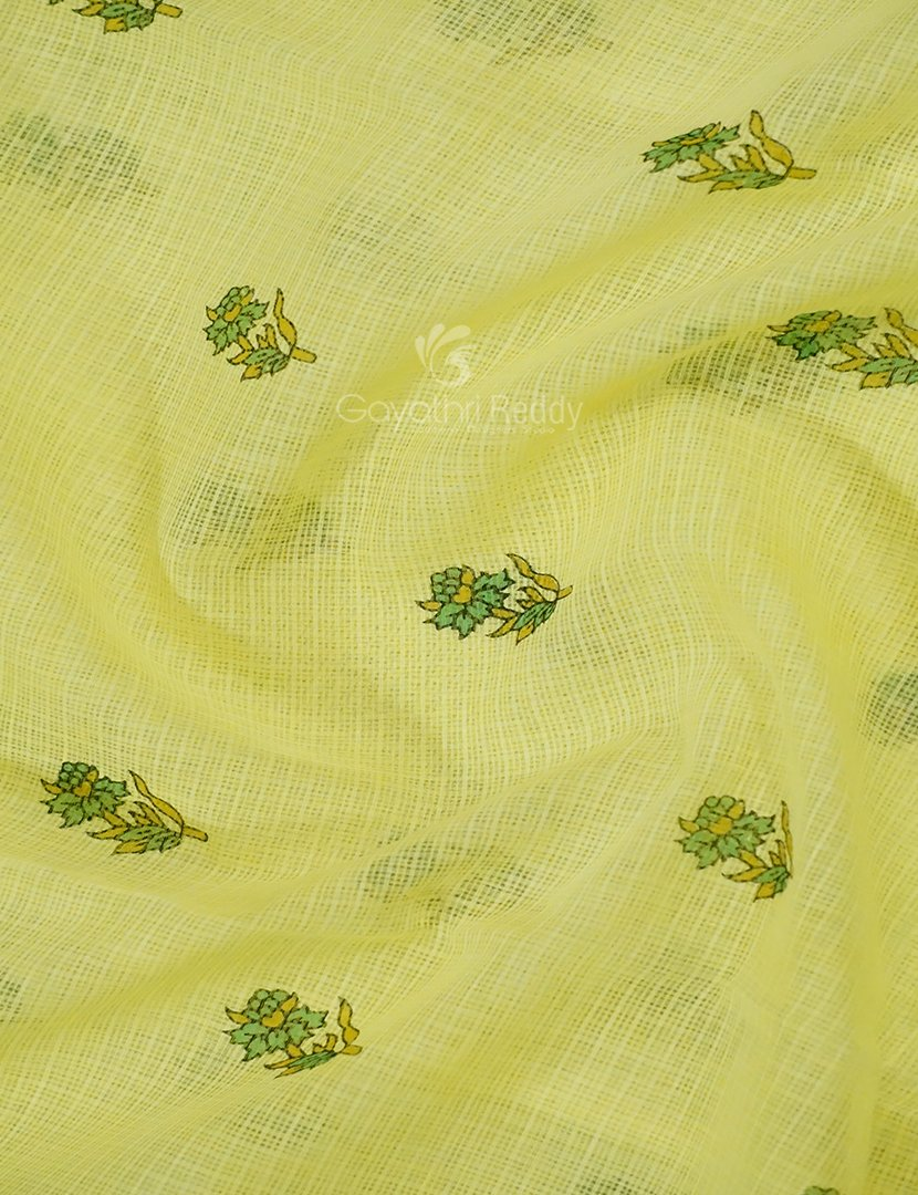 Lime Yellow Colour Block Print Pure Kota Cotton Saree By Gayathri Reddy Designer Studio | Grocsy