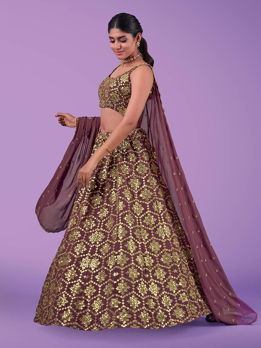 Myra Lilac Georgette Embroidered Designer Lehenga | Grocsy