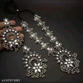Tehzeeb Creations Women's Silver Colour Oxidised Necklace And Earrings With White Kundan | Grocsy