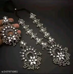 Tehzeeb Creations Women's Silver Colour Oxidised Necklace And Earrings With White Kundan | Grocsy
