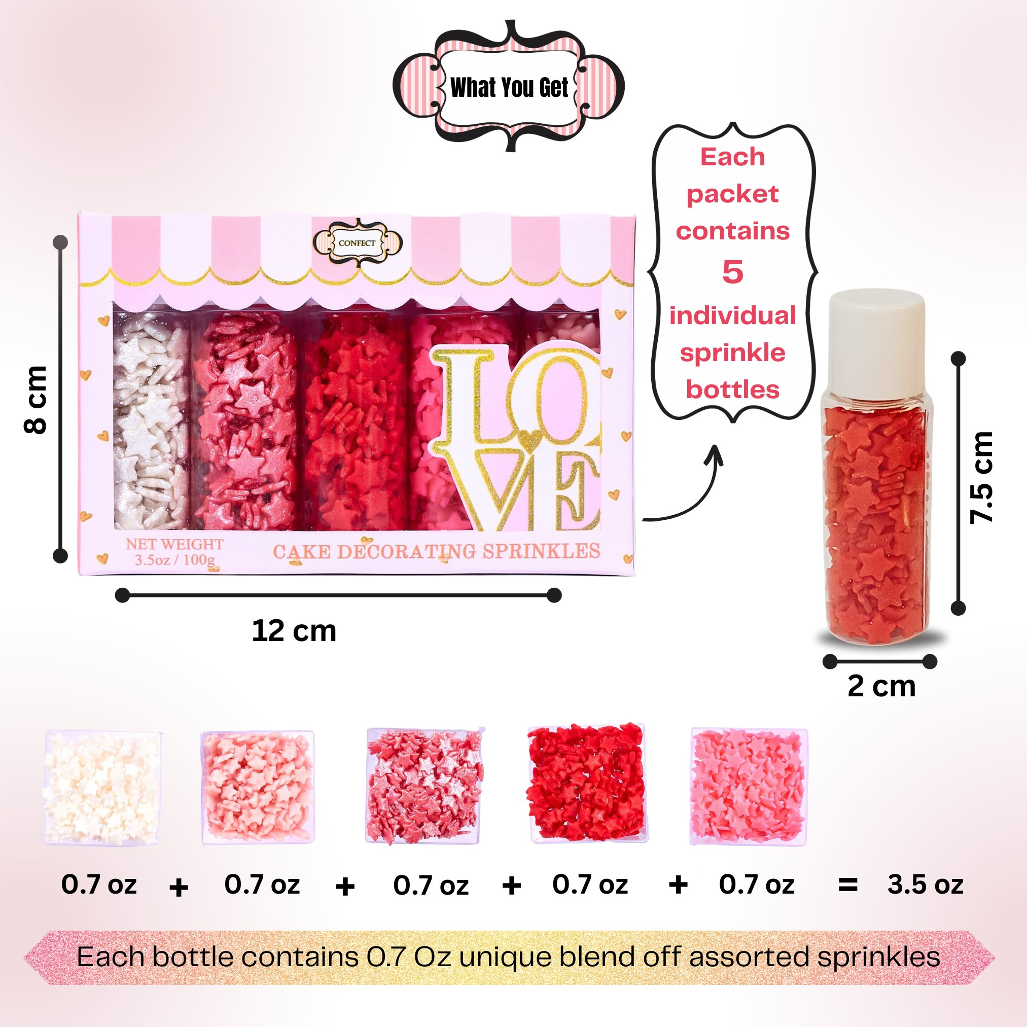 Confect Valentine Sprinkles | 20 Edible Decoration for Baking & Dessert | Grocsy