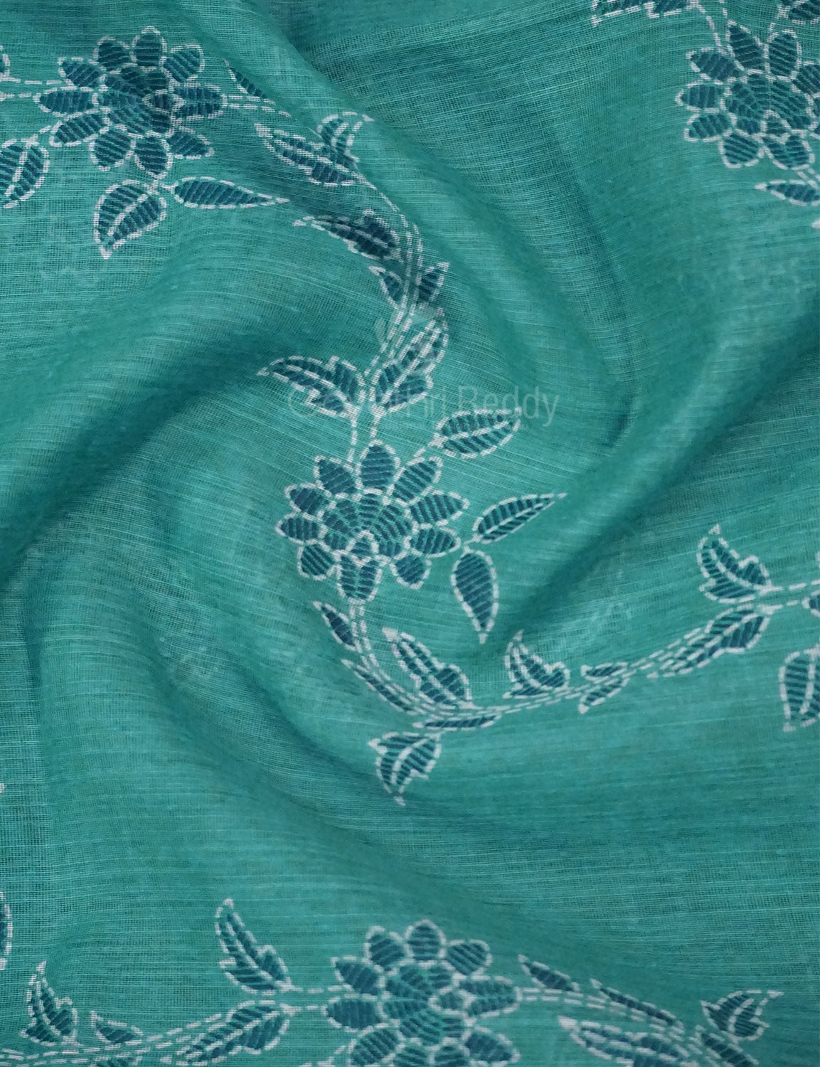 Shades of Light Rama Green Colour Floral Print Semi Chanderi Saree By Gayathri Reddy Designer Studio | Grocsy