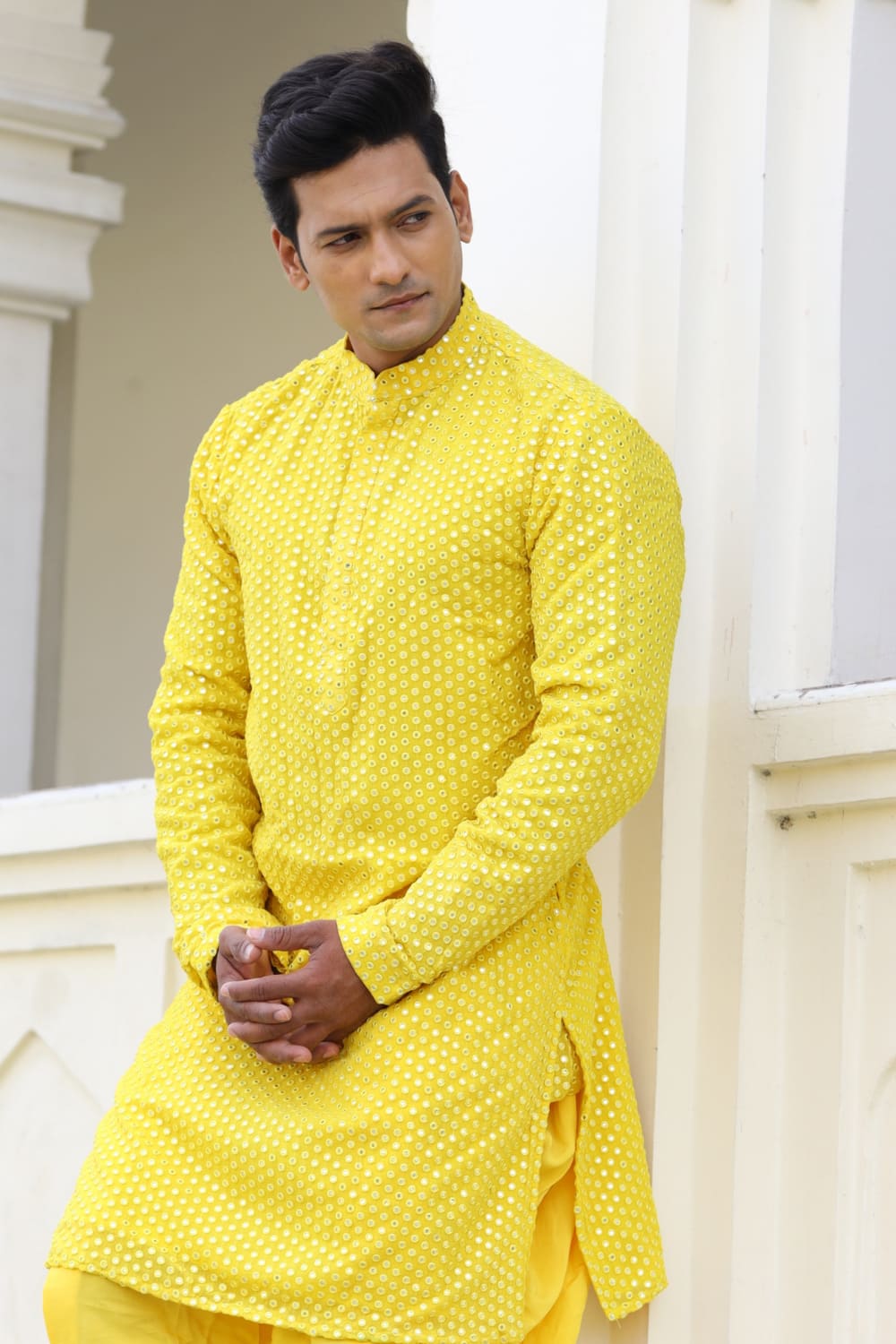 Ziba Yellow Designer Men's kurta by Hilo Design | Grocsy