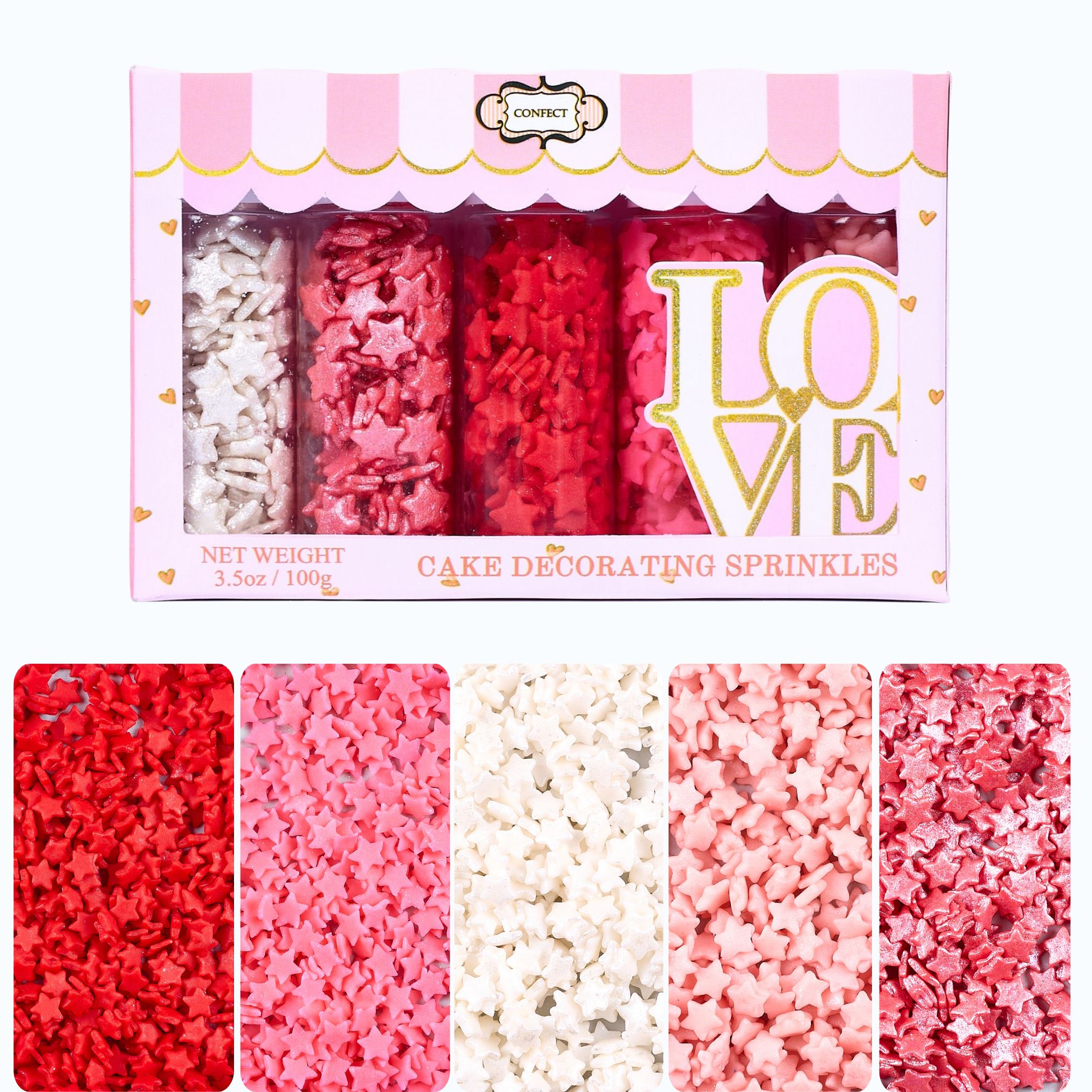 Confect Valentine Sprinkles | 20 Edible Decoration for Baking & Dessert | Grocsy