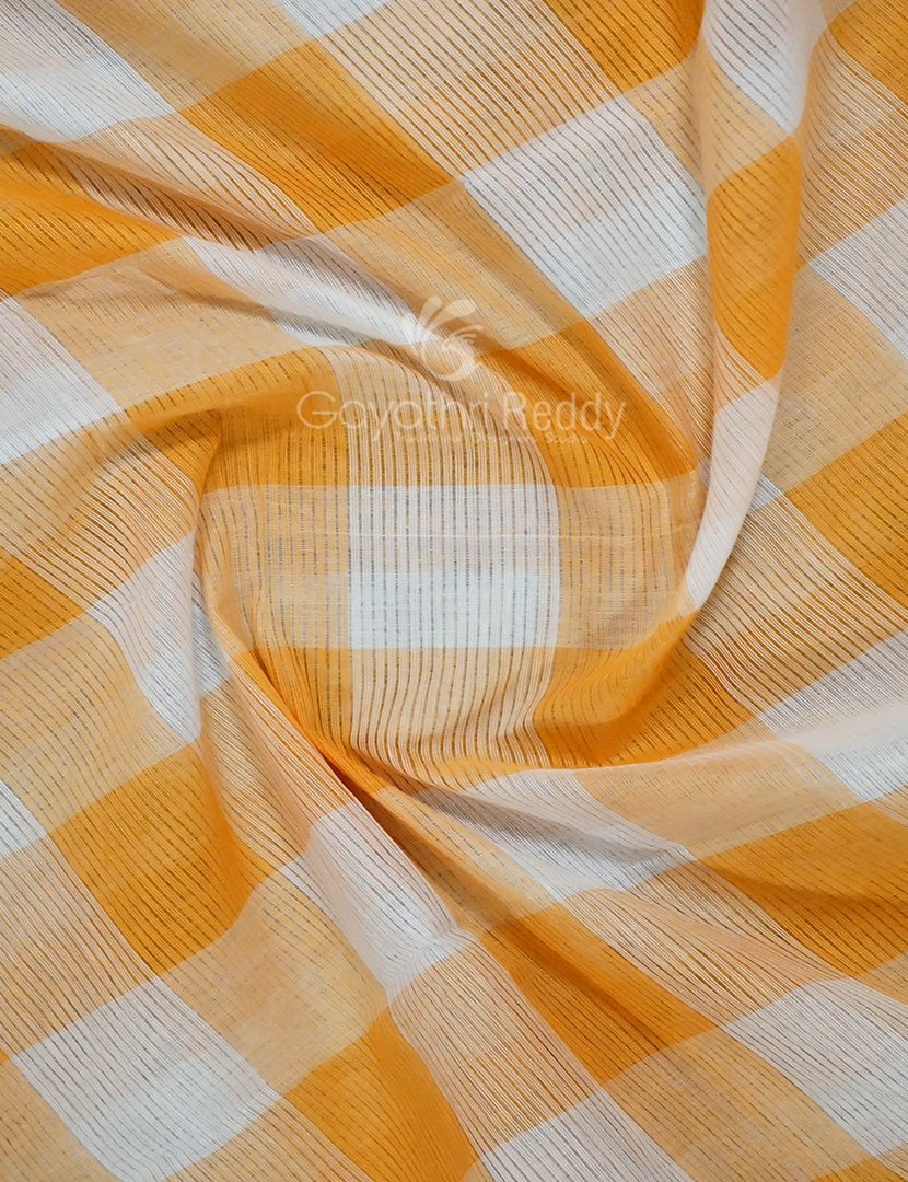 Cream And Orange Coloured With Checks Pure Mangalgiri Cotton Saree By Gayathri Reddy Designer Studio | Grocsy