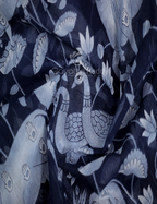 Shades of Dark Navy Blue And Grey With Pichwai Print Munga Cotton Saree By Gayathri Reddy Designer Studio | Grocsy