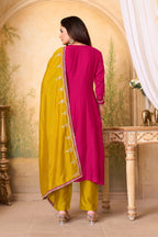 Anaita Pink Yellow Anarkali Readymade Suit with Embroidery Work | Grocsy