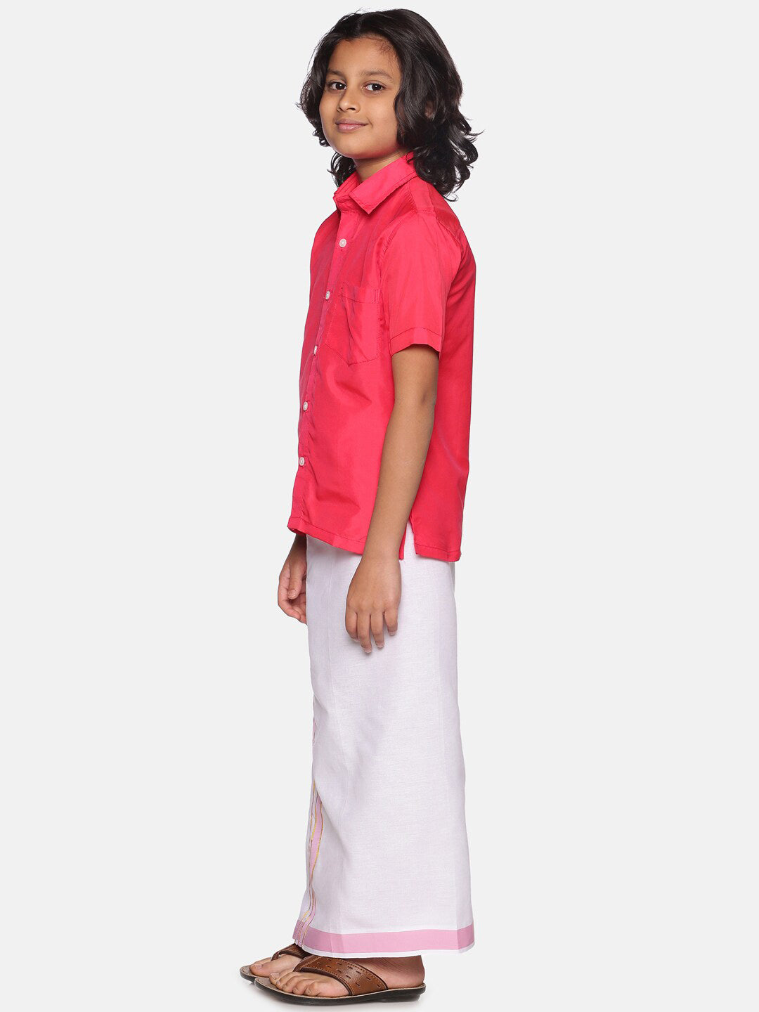 Sethukrishna Boys Pink & White Shirt with Dhoti | Grocsy