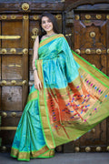 Very Much Indian Pure Silk Handloom Paithani -Dual Tone Blue Green | Grocsy