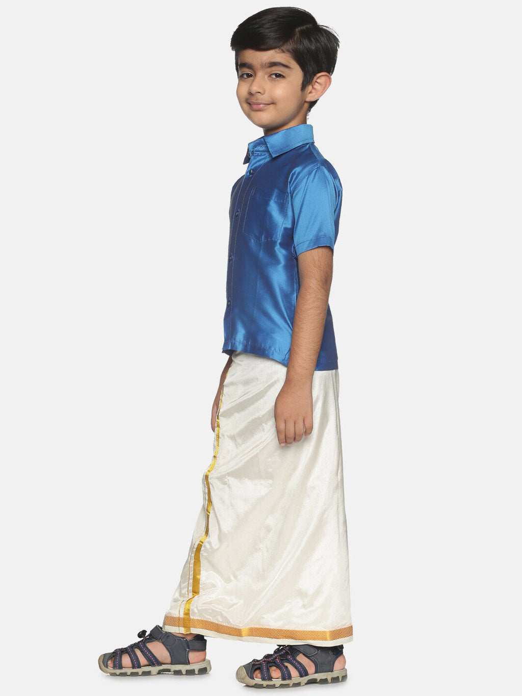 Sethukrishna Blue & White Shirt with Dhoti Set For Boys | Grocsy