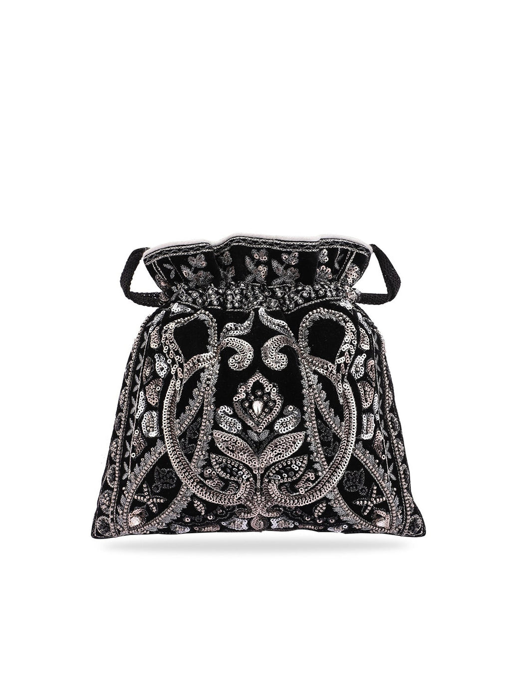 Masq Black & Silver-Toned Embellished Potli Clutch | Grocsy