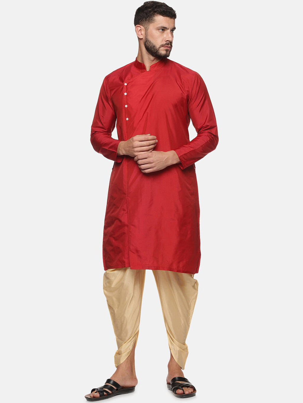 Sethukrishna Men Maroon Angrakha Kurta with Dhoti Pants | Grocsy