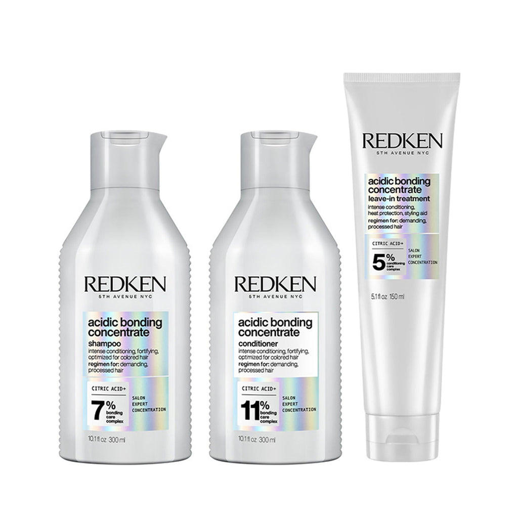 Redken Damaged Hair Combo - Acidic Bonding Concentrate Shampoo, Conditioner & Leave-In Treatment | Grocsy