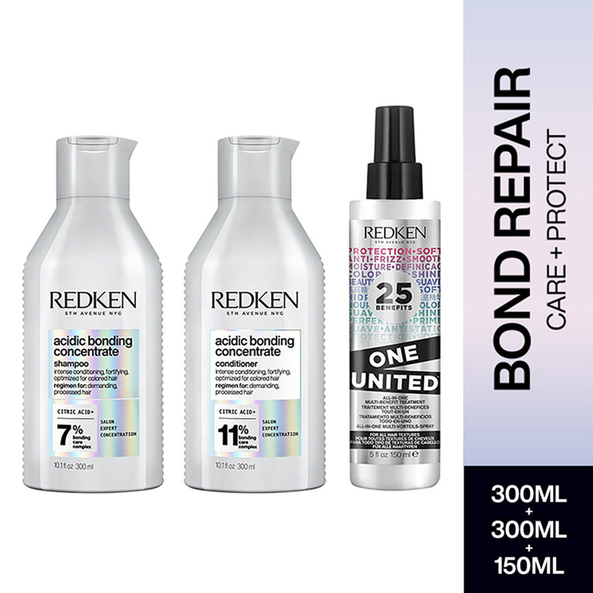 Redken Hair Protect Combo - Acidic Bonding Concentrate Shampoo, Conditioner & One United | Grocsy