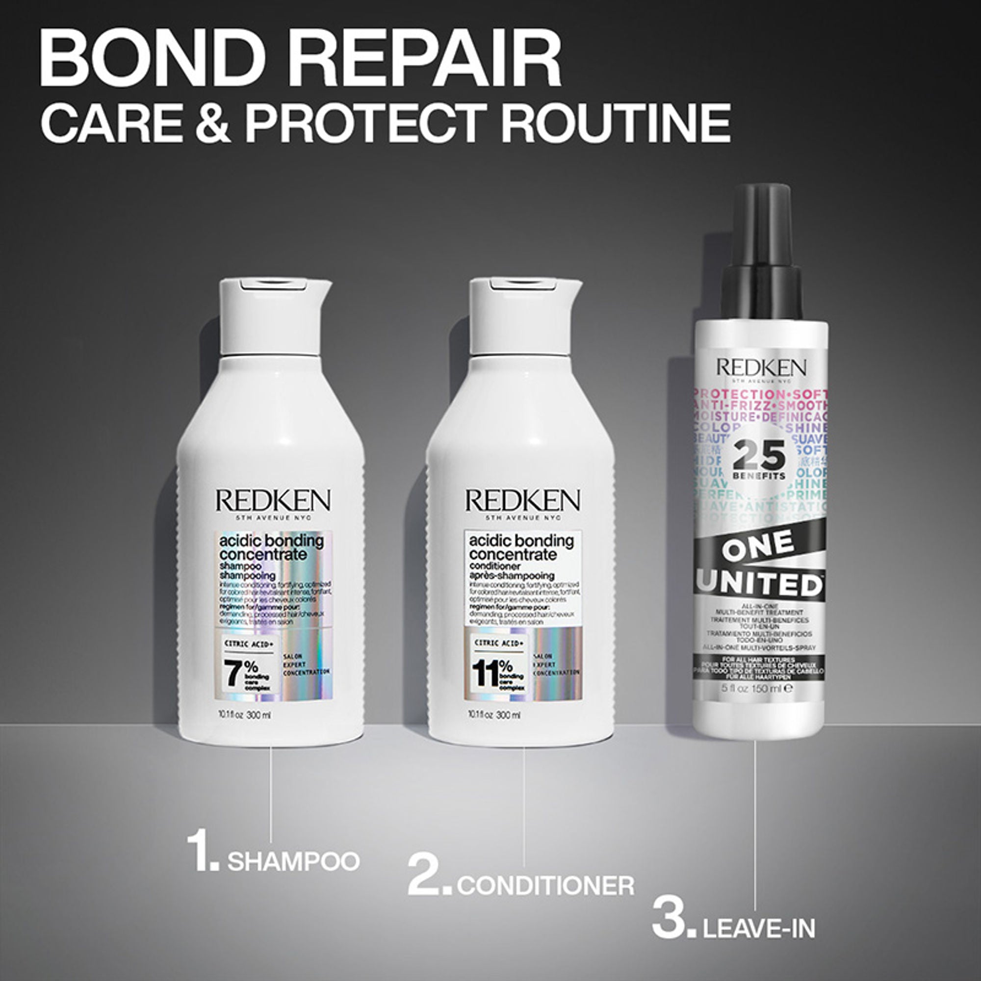 Redken Hair Protect Combo - Acidic Bonding Concentrate Shampoo, Conditioner & One United | Grocsy