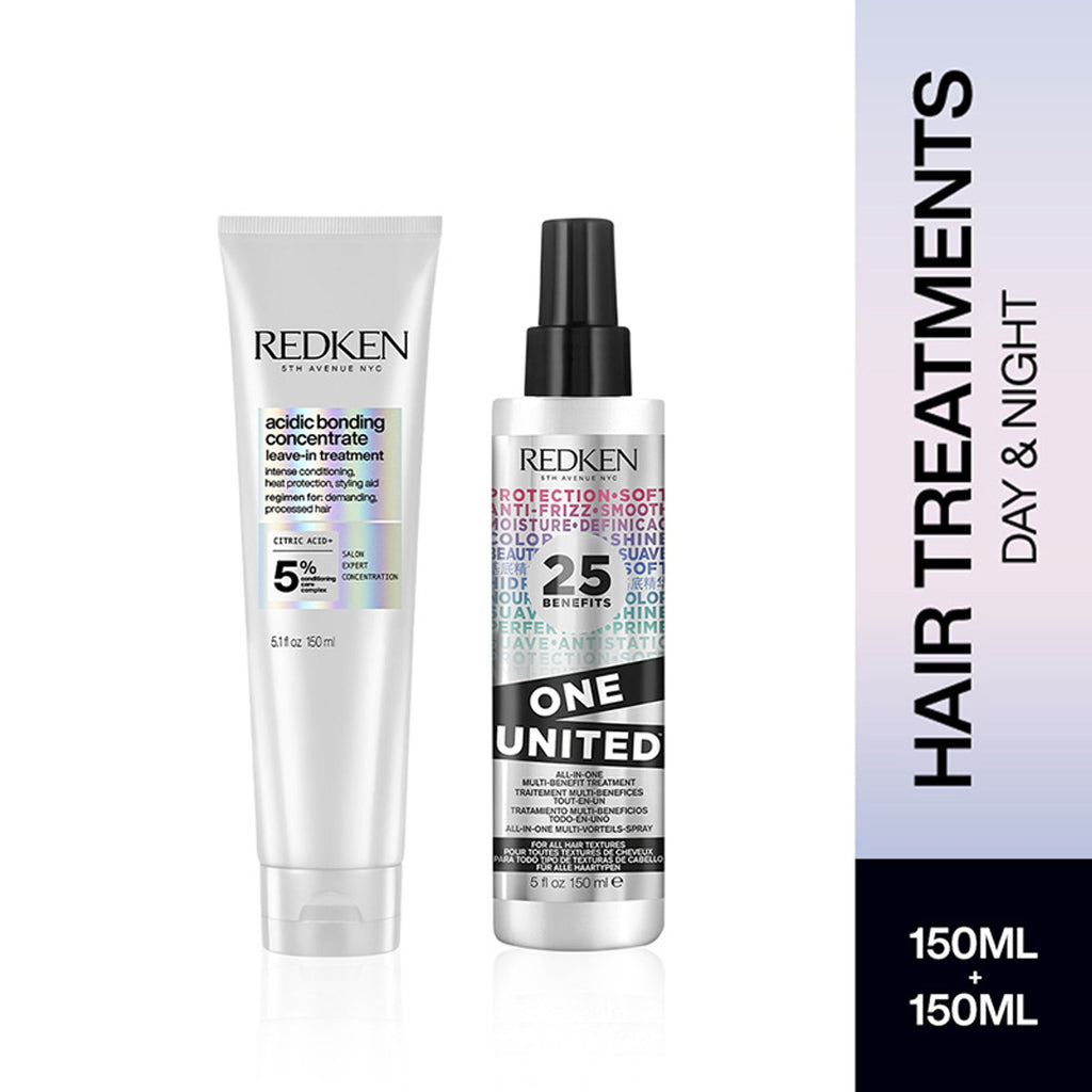 Redken Day & Night Hair Treatment Combo - Acidic Bonding Concentrate Leave-In Treatment & One United | Grocsy