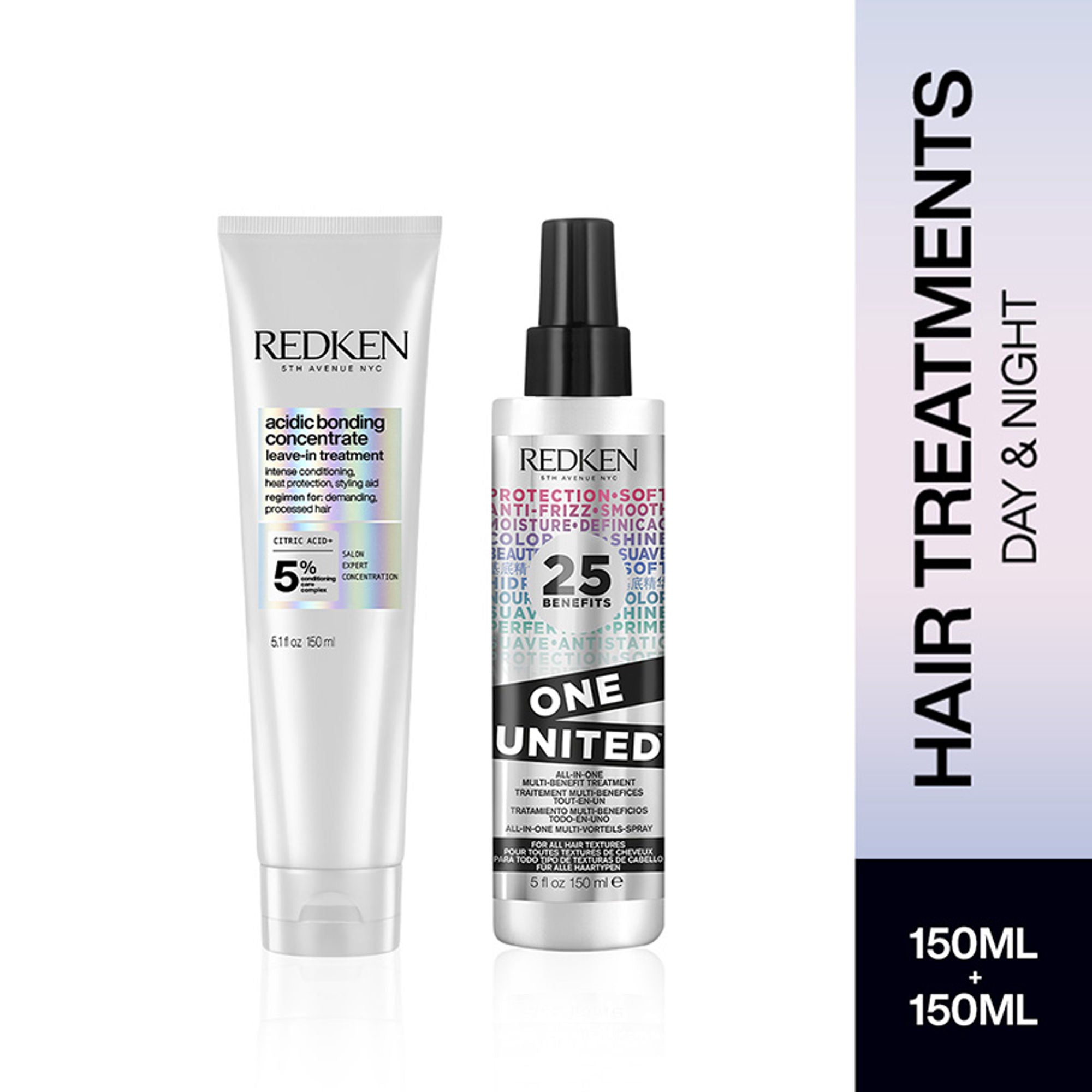 Redken Day & Night Hair Treatment Combo - Acidic Bonding Concentrate Leave-In Treatment & One United | Grocsy
