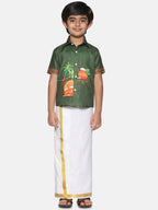 Sethukrishna Boys Olive Green Printed Shirt | Grocsy