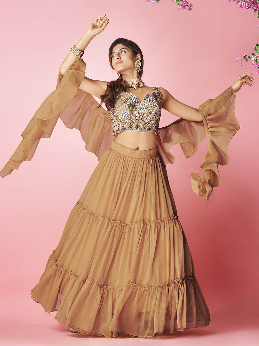 Myra Orange Art Silk Designer Lehenga | Grocsy