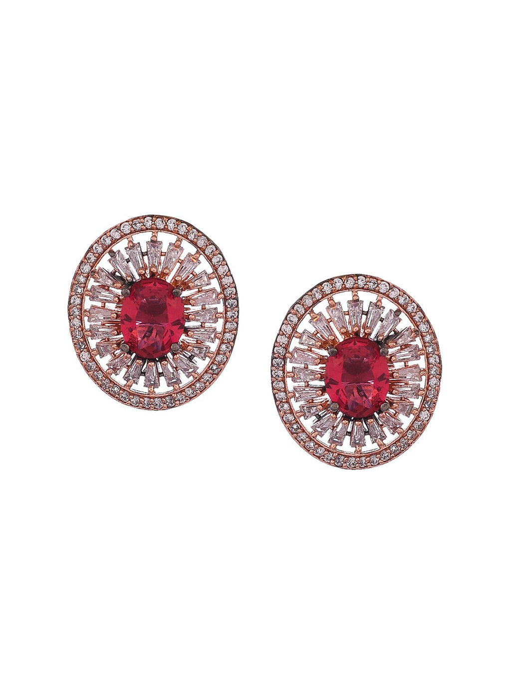 Shoshaa Rose Gold-Polished & White Circular Studs | Grocsy