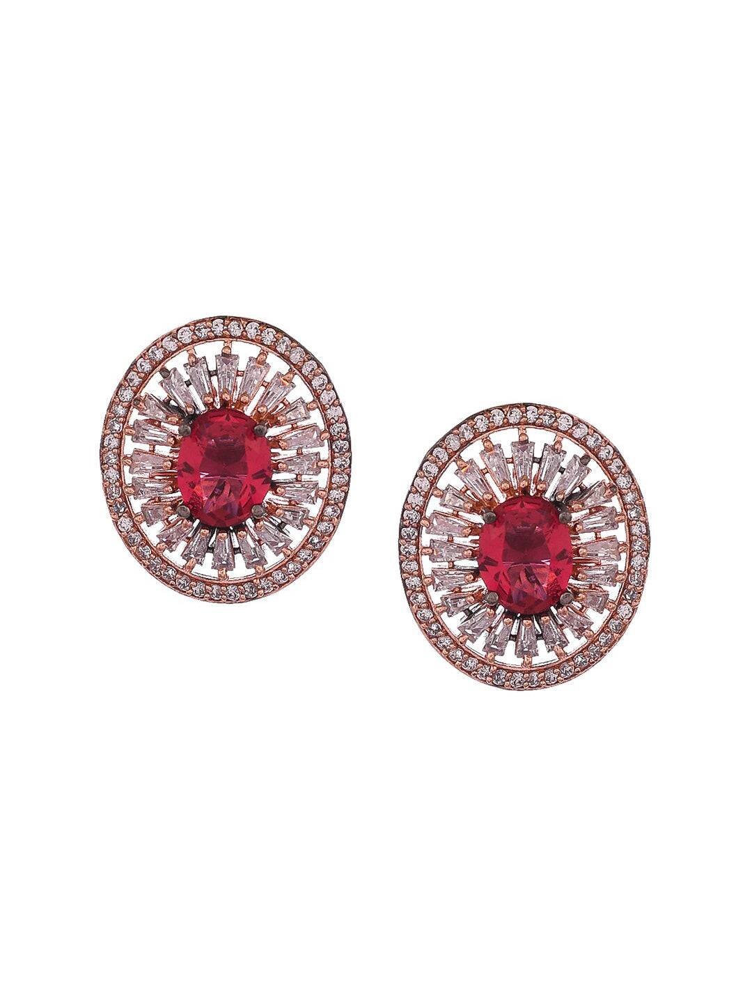 Shoshaa Rose Gold-Polished & White Circular Studs | Grocsy