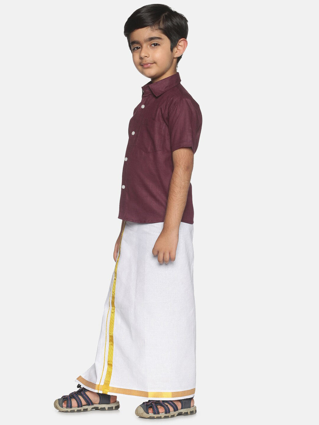 Sethukrishna Boys Maroon & White Shirt with Veshti | Grocsy